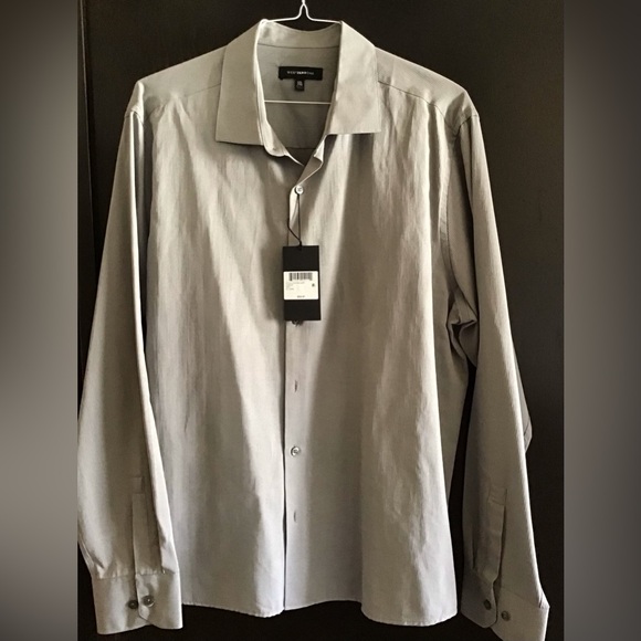 west zero one Other - Men's Long-Sleeve Gray Dress Shirt with Spread Collar